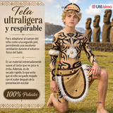 Traje Pascuense Completo 5 Piezas Polera Tatuajes Juvenil Rapa Nui Fiestas Patrias