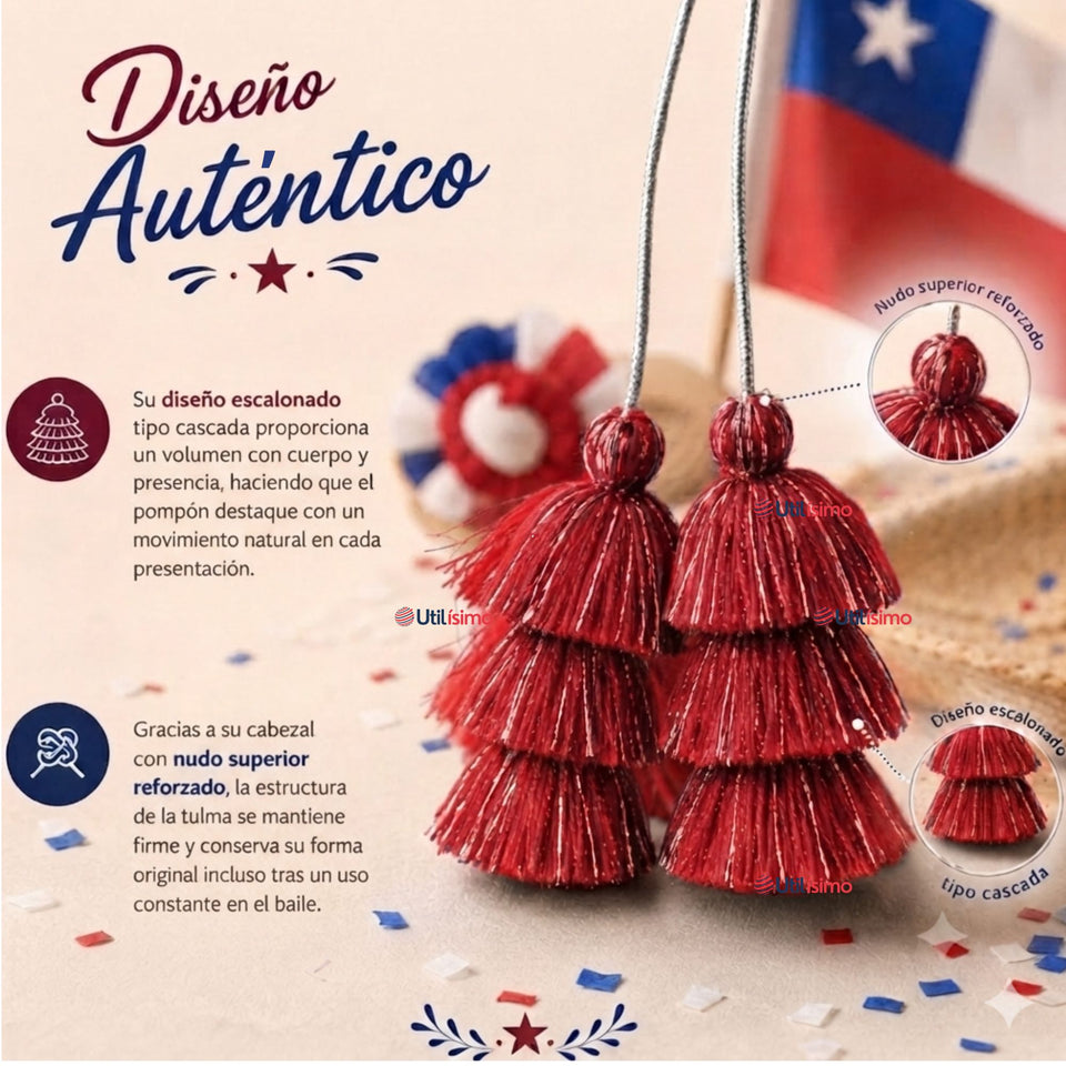 Pack 6 Tulmas Peinado Accesorio Sambo Caporal Rojo Baile Típico