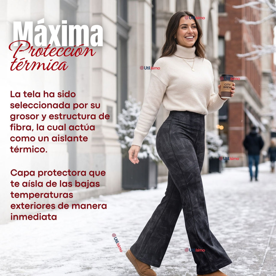 Calza Polar Con Chiporro Palazzo Mujer Elasticada Térmica Negra