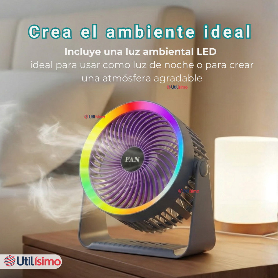 Mini Ventilador De Mesa Gris Silencioso Portátil Recargable USB