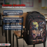 Mochila Escolar Bolso Con Efecto 3D Estuche + Lonchera 40Cm Tela Oxford Niño Dark Dinosaur
