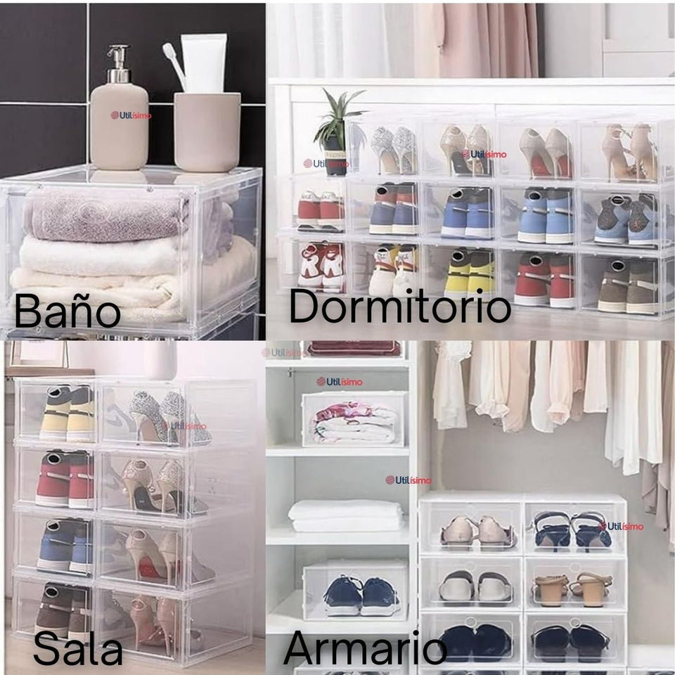 Zapatera Plegable 6 Niveles Cajas Organizadoras Apilable Color Blanco