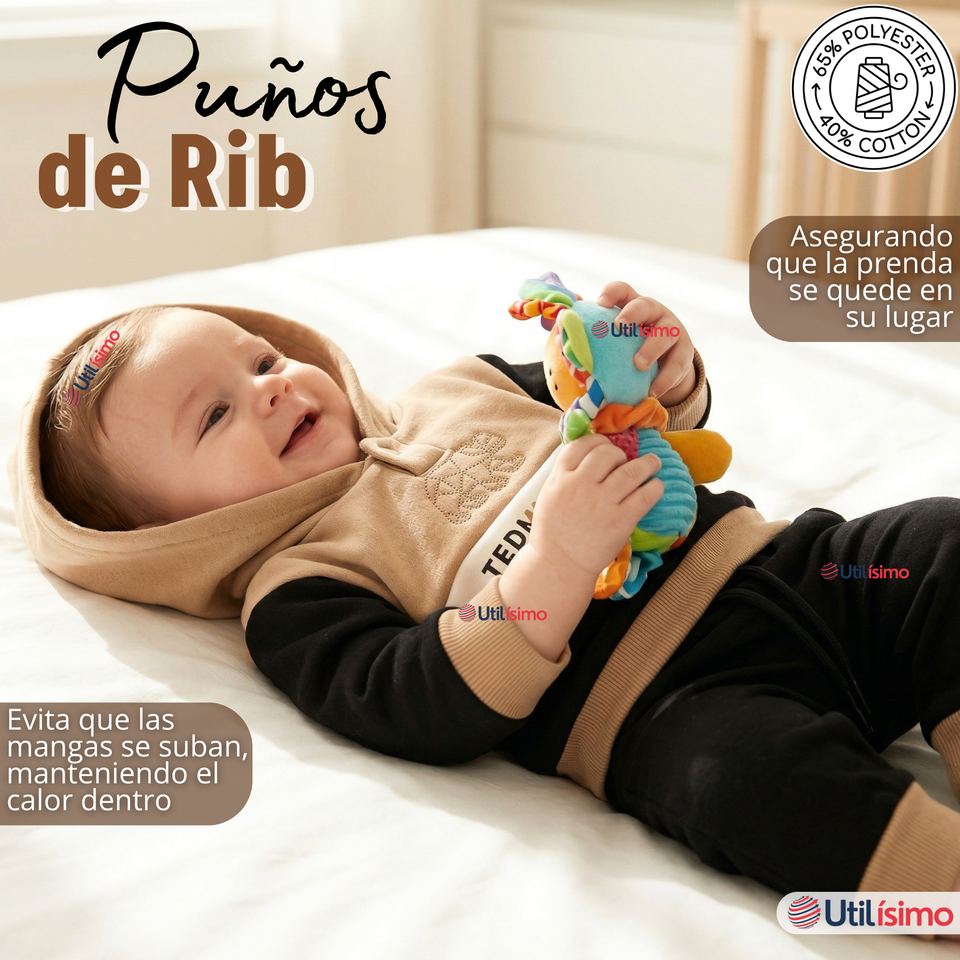 Conjunto 2 Piezas Buzo Pantalón Y Polerón Con Capucha Negro Bebé Niño