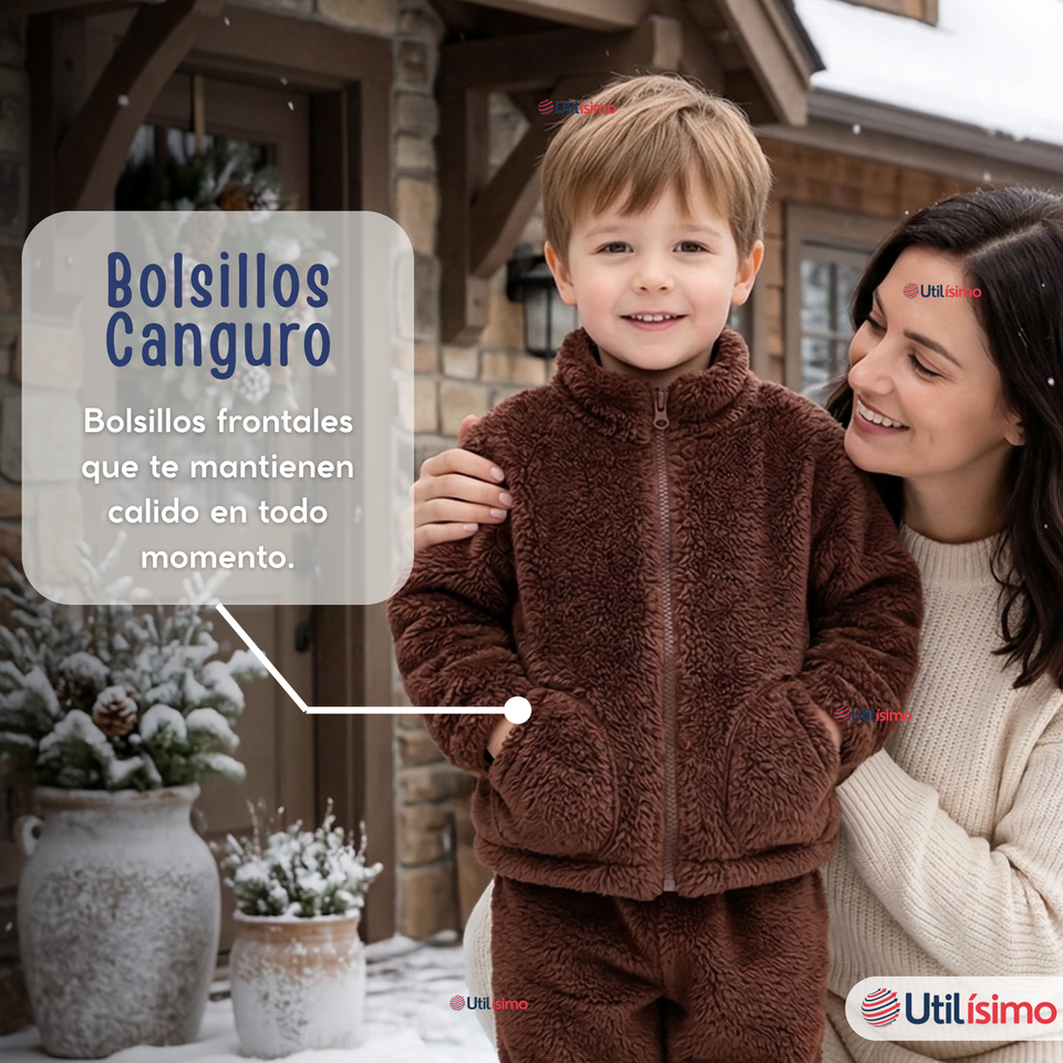 Conjunto 2 Piezas Buzo Polerón Pantalón Bebe Niño Poliéster Brown
