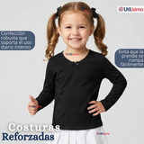 Pack 3 Camisetas Poleras Algodón Cuello Redondo Negra Primera Capa Manga Larga Niña