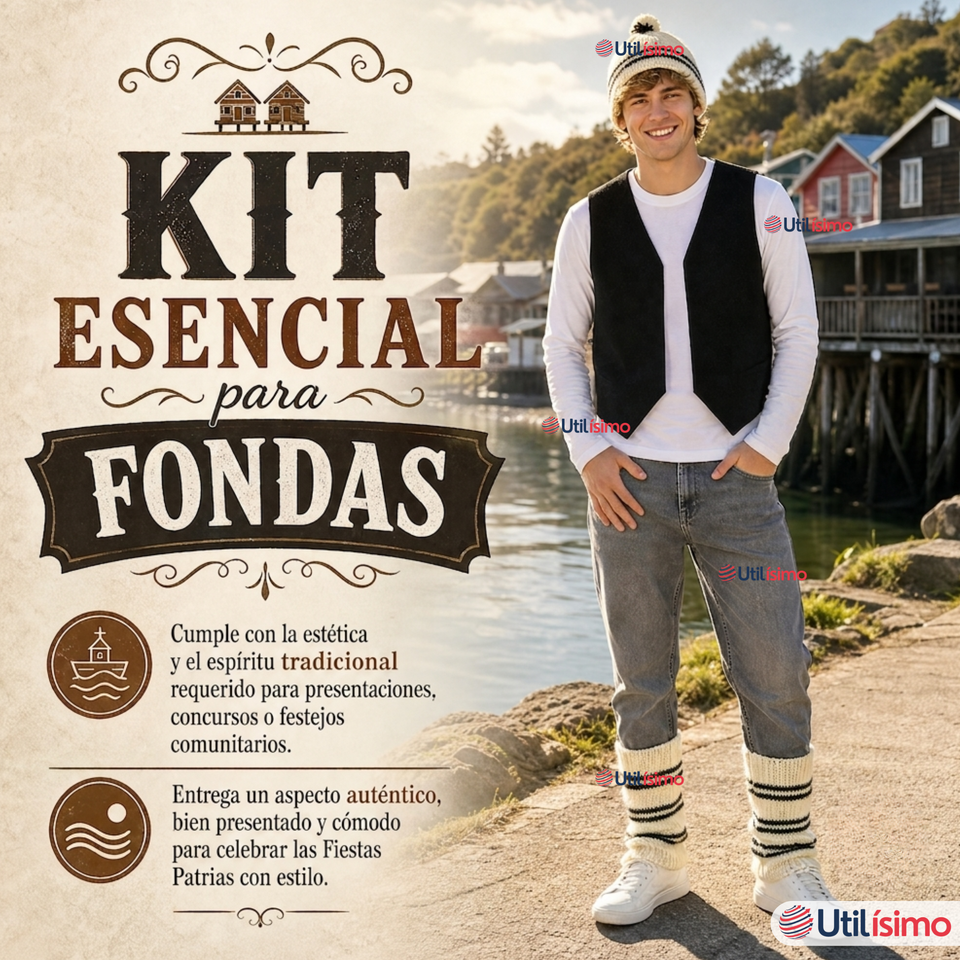 Vestimenta Chilote 3 Piezas Chaleco Gorro Polainas Hombre Fiestas Patrias