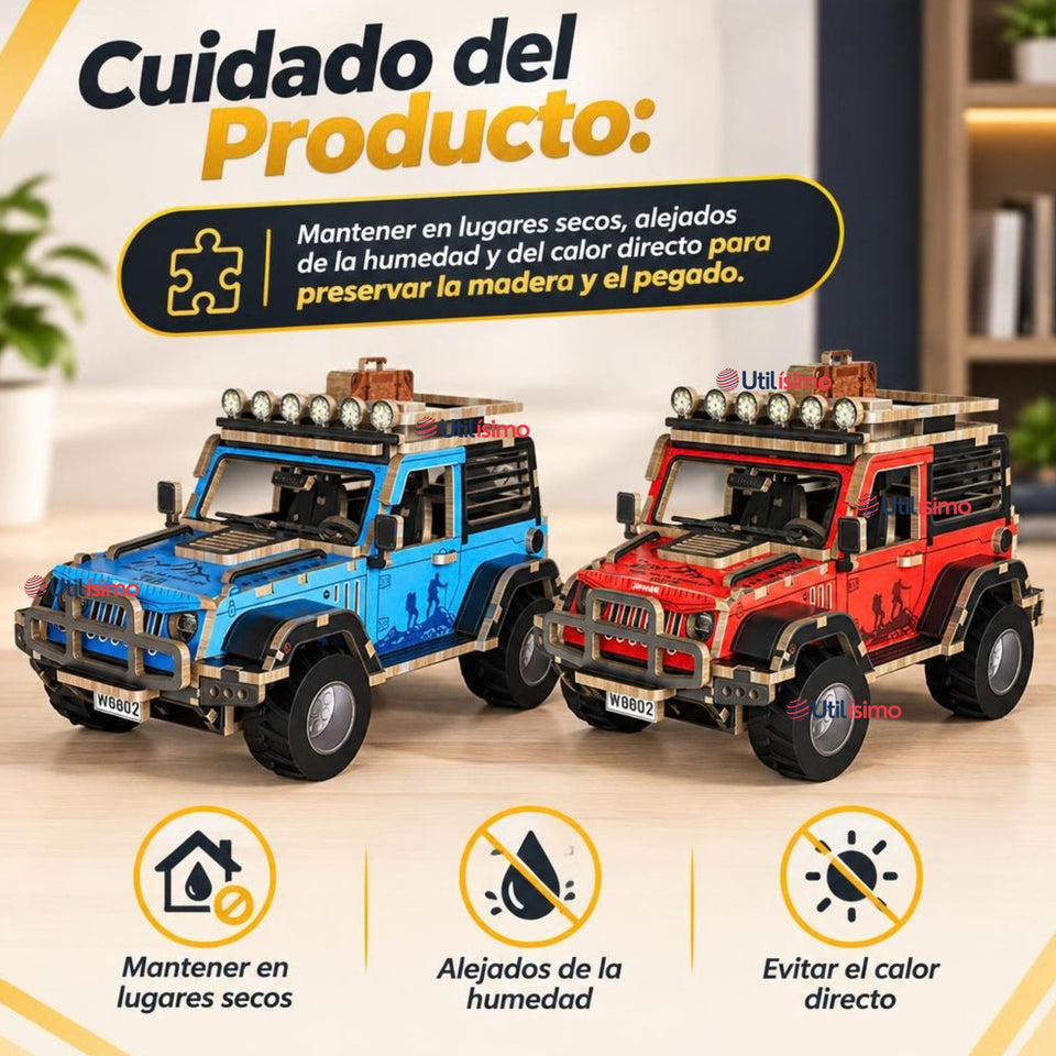 Puzzle 3D Jeep 4x4 Color Surtido de Madera 132 Piezas Juguete Armable