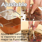 Sartén Antiadherente De Cobre Multiuso 3 en 1 Cesta Para Freír Vaporera