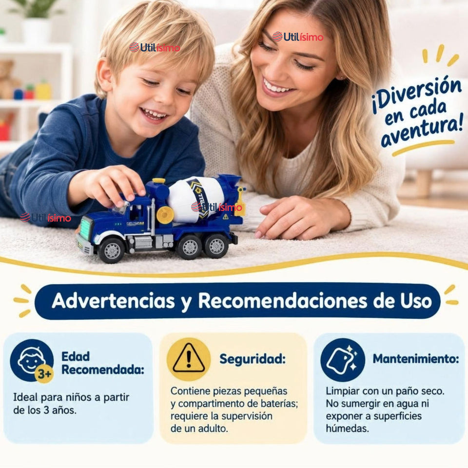 Camión Mixer Azul Juguete Infantil Camión De Luces y Sonidos Interactivo Niño