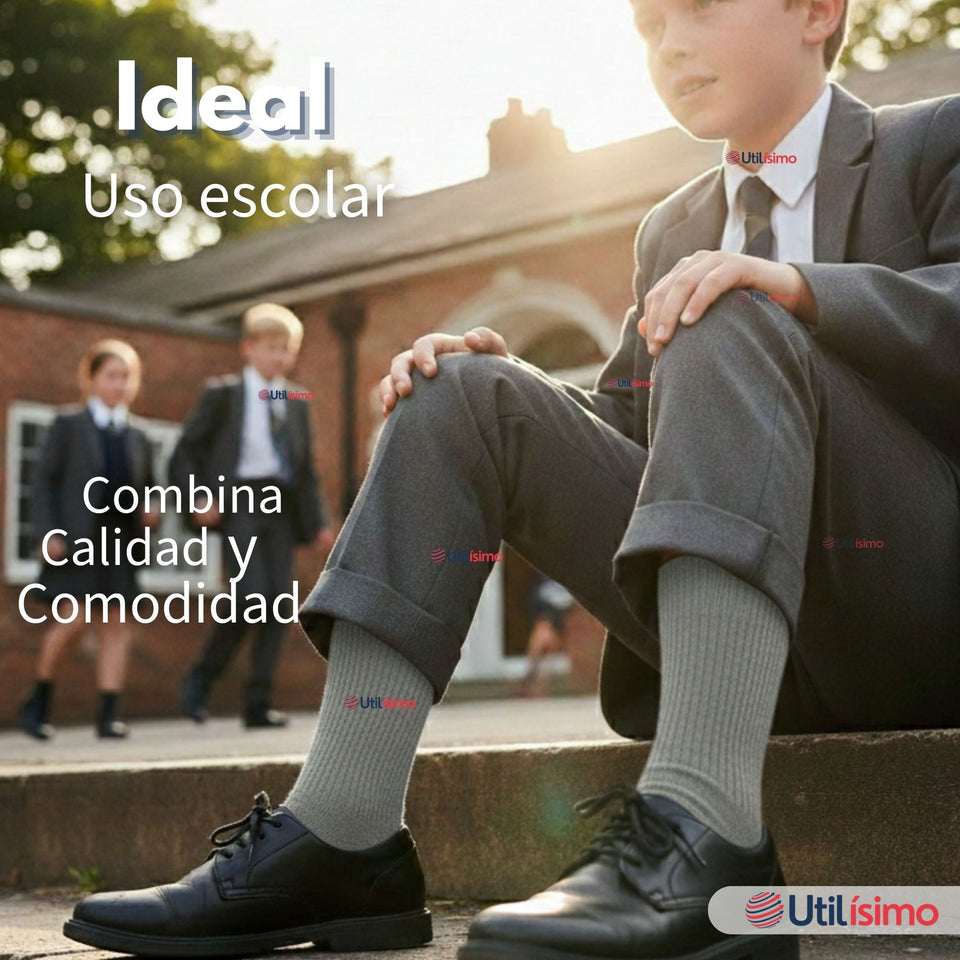 Pack 6 Calcetínes Escolares Corto Acrilico Gris Niño Juvenil
