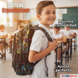 Mochila Escolar Kit Con Estuche y Lonchera 43cm Tela Oxford Rock Star Niño