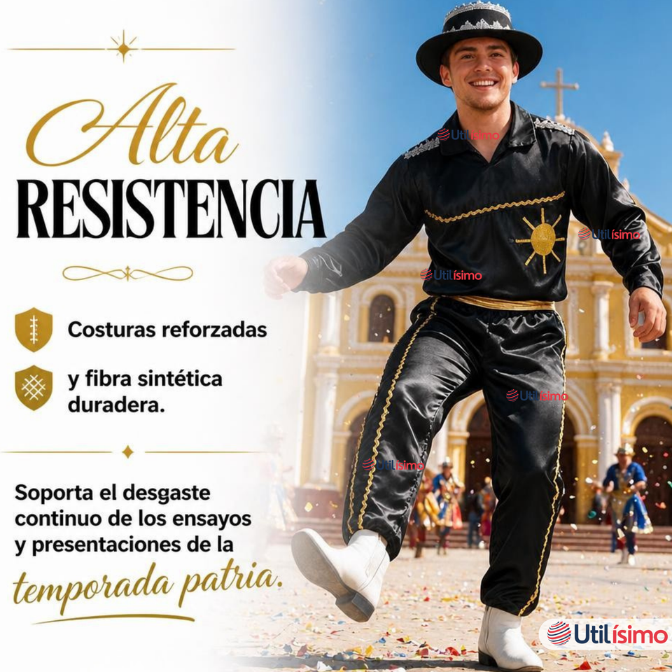 Traje Caporal Típico Completo Con Sombrero Negro Hombre Fiestas Patrias