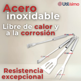 Kit Parrillero 3 Piezas Pinza Espátula Tenedor Para Asados Acero Inoxidable
