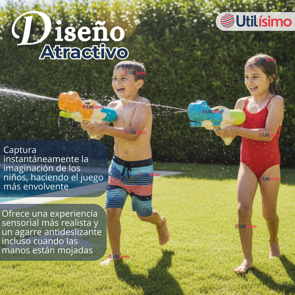 Pack 2 Pistolas Lanza Agua Dinosaurio 35cm 600ml Juguete Colores Surtidos Niño