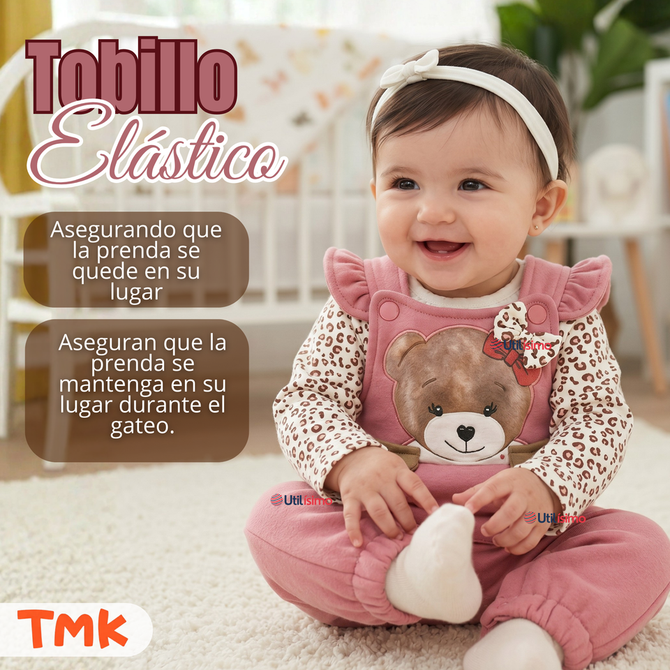 Conjunto 2 Piezas Jardinera Polera Manga Larga 100% Algodón Tedmimak Bebé Niña Jumper