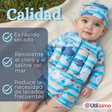 Traje de Baño Flotador Enterito Con Gorro Niño 2 Piezas 9 a 36 Meses Blue Sea