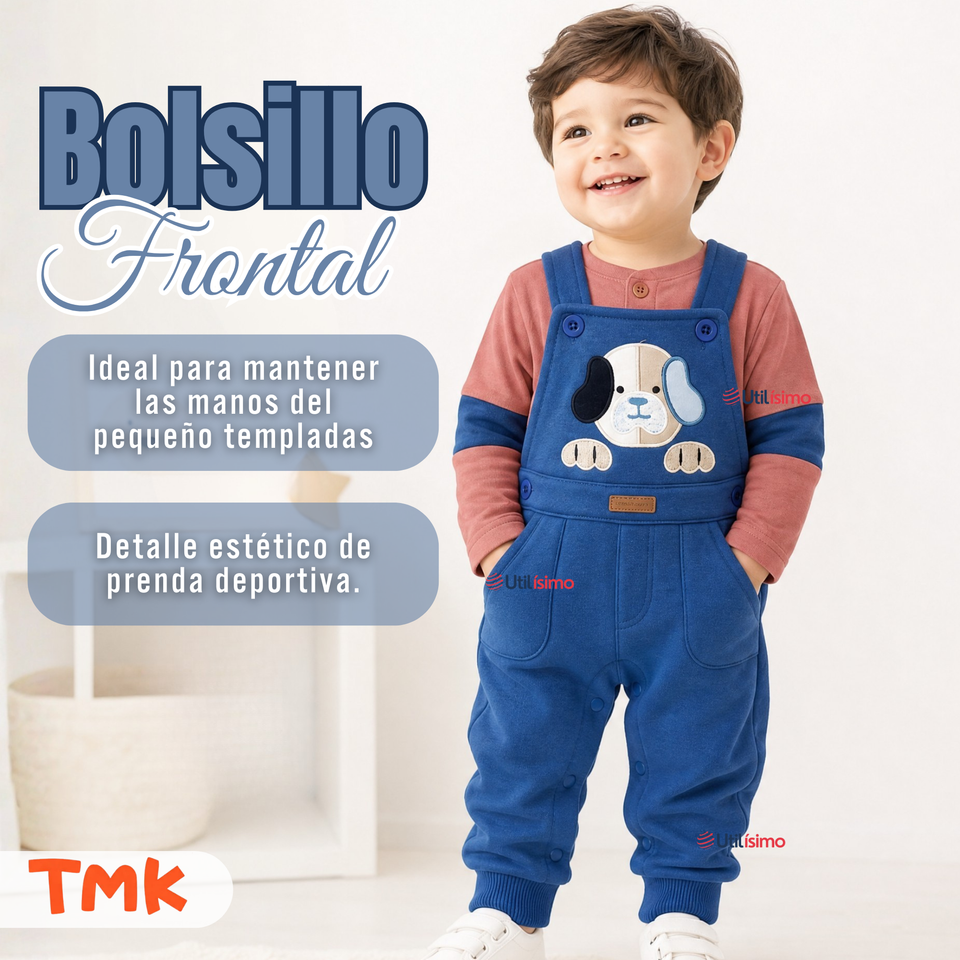 Conjunto 2 Piezas Jardinera Polera Manga Larga 100% Algodón Bebé Niño Jumper Tedmimak Adorable Puppy