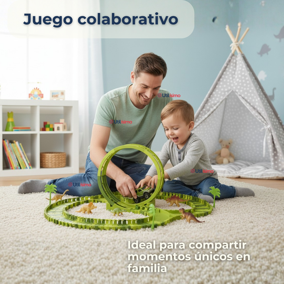 Pista Carreras de Auto Juguete Flexible Dinosaurio 120 Piezas