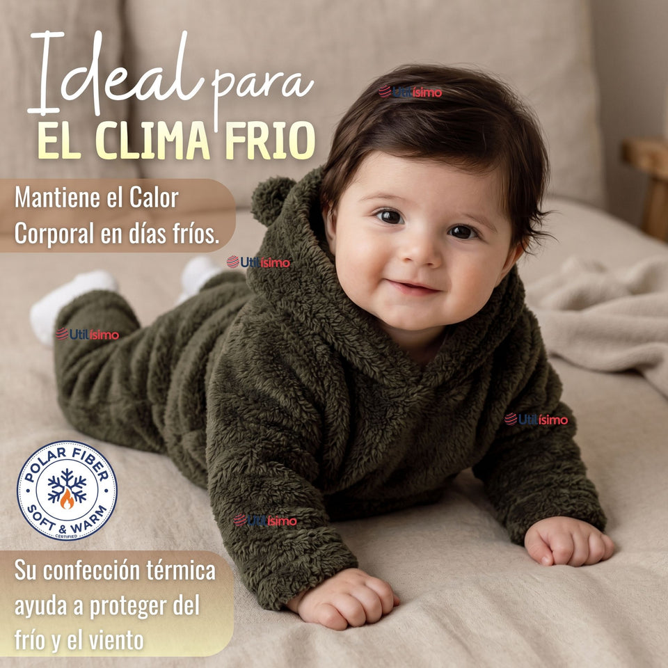 Buzo Polerón Conjunto Polar Niño Con Capucha Unicolor Verde Oscuro
