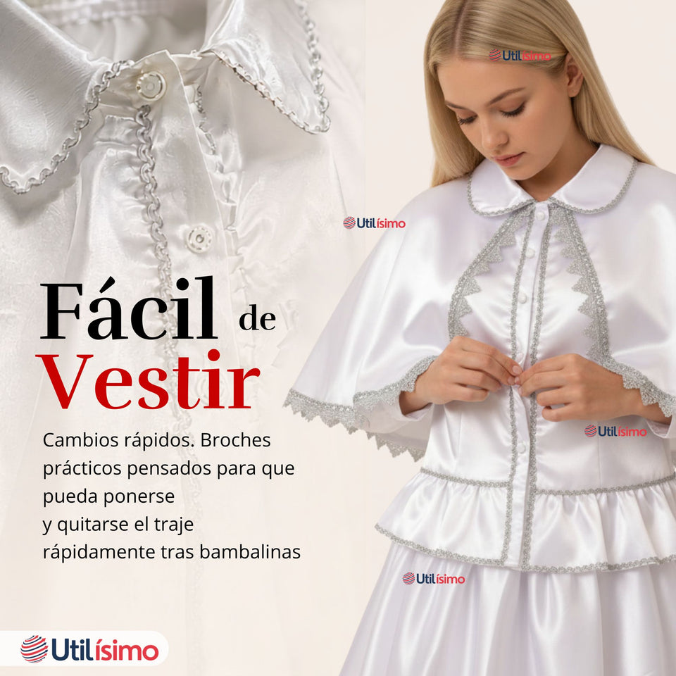 Traje Tirana Diablada Blanco 3 Piezas Mujer Baile Típico Fiestas Patrias