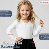 Pack 3 Camisetas Poleras Algodón Cuello Redondo Blanca Primera Capa Manga Larga Niña