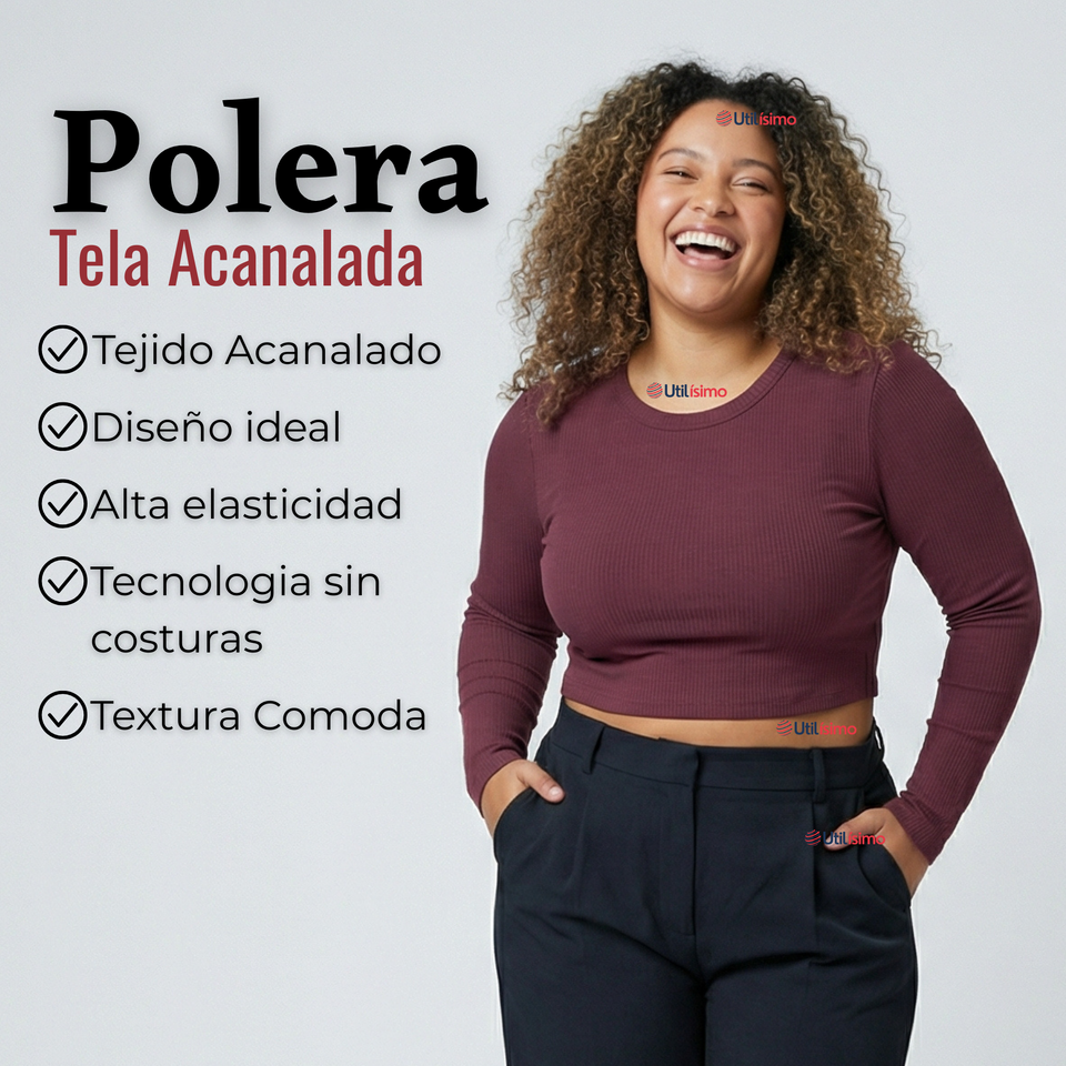 Camiseta Polar Manga Larga Polera Tela Acanalada Colores Surtidos