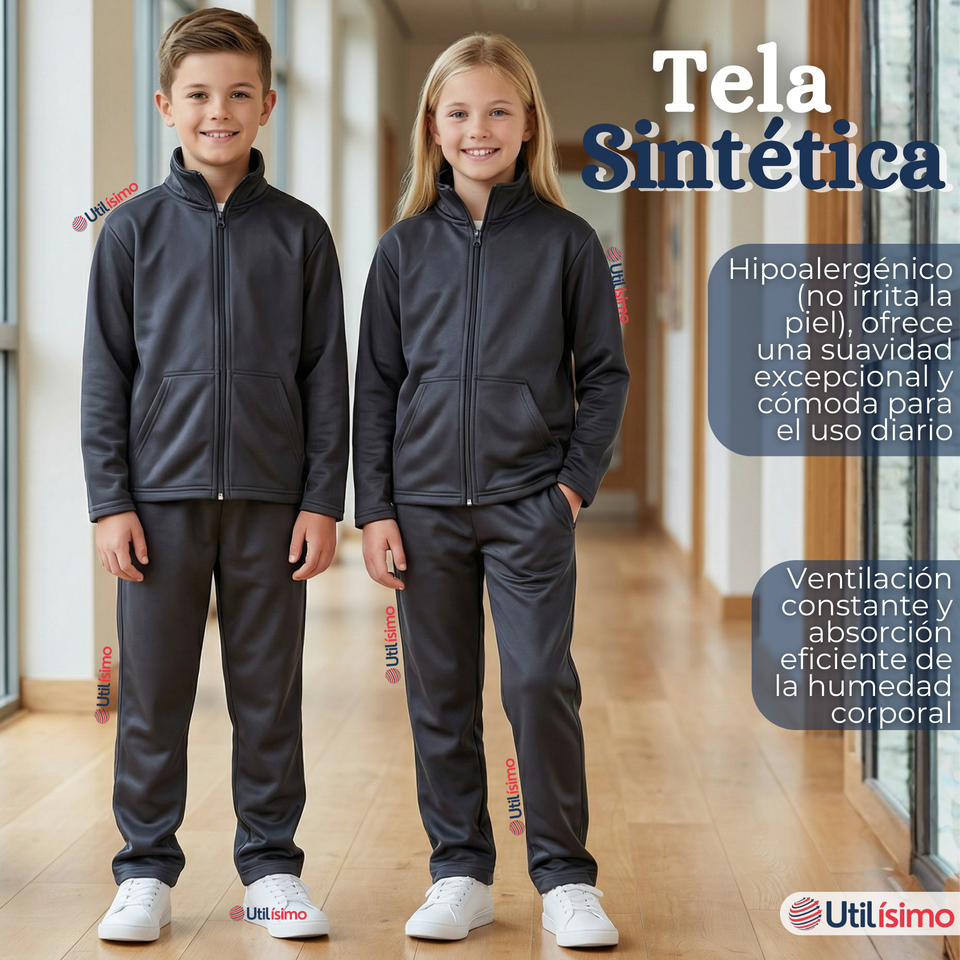 Pack 2 Conjuntos Escolares Buzo Pantalón Y Polerón Tela Sintética Unisex Niños Azul 3 a 16 años
