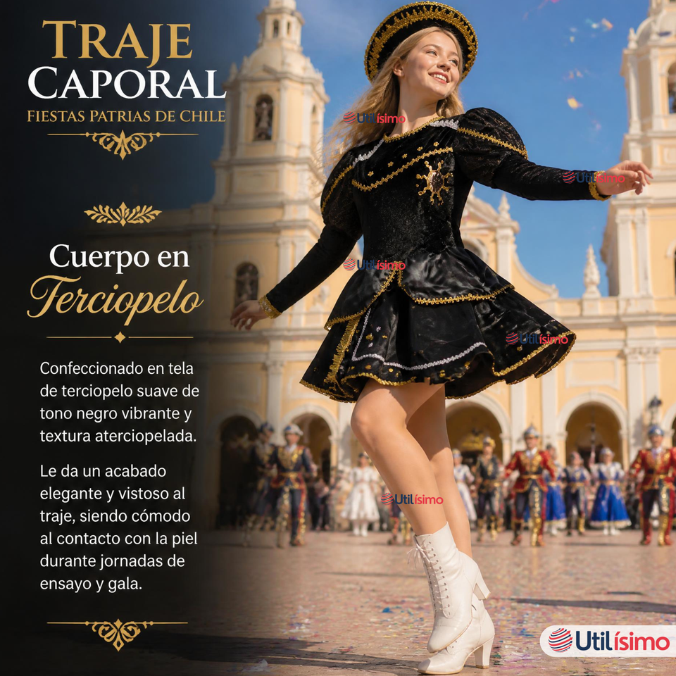 Traje Caporal Típico Completo Con Sombrero Negro Juvenil Fiestas Patrias