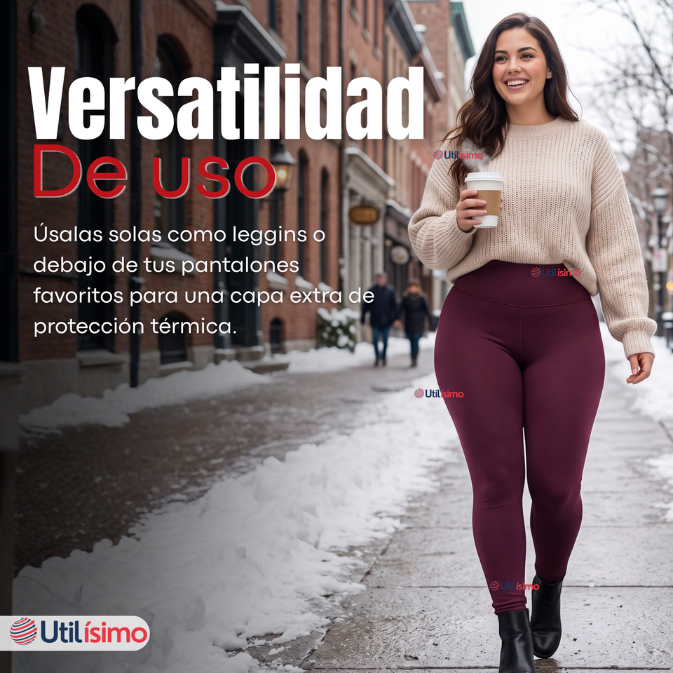 Calza Polar Con Chiporro Térmica Mujer Elasticada Burdeo