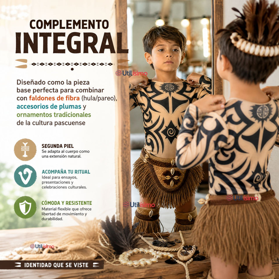 Pack 3 Poleras Diseño Tattoo Niño Rapa Nui Estilo Pascuense Traje Danza