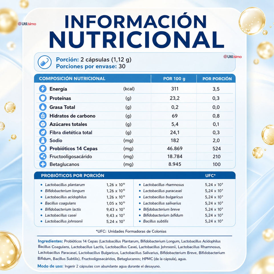 Probióticos FNL Biotics 60 Cápsulas con 100 Billones y 14 Cepas