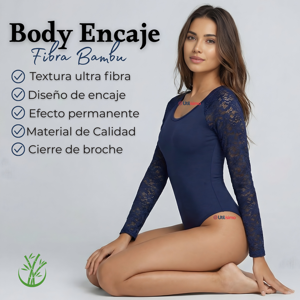 Pack 6 Bodys Cuello Redondo Manga Larga Con Encaje Bambú Mujer Colores Surtidos