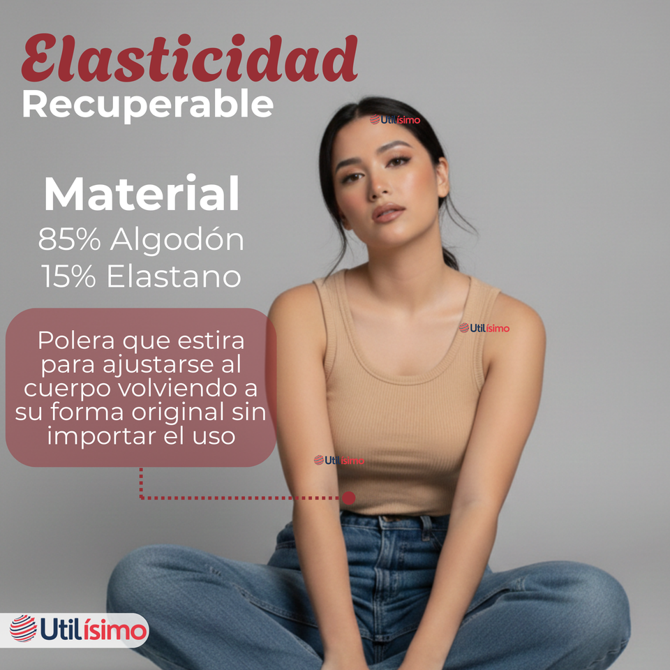 Pack 3 Camisetas Poleras Sin Mangas Tela Acanalada Algodón Mujer Colores Surtidos