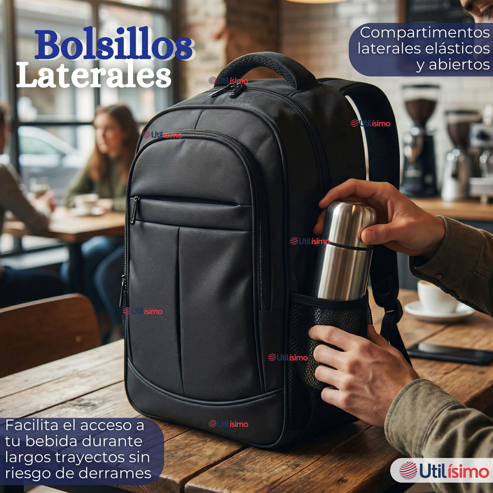 Mochila Multifuncional Ejecutiva Escolar Viaje Cabina Notebook Impermeable Resistente 48cm Negro 25L