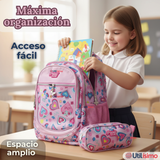 Mochila Escolar Con Estuche 36cm Tela Oxford Impermeable Niña