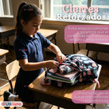 Mochila Escolar + Estuche + Lonchera 43cm Tela Oxford Azul Celeste Niña