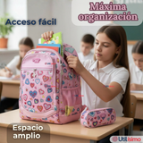 Mochila Escolar Con Estuche 43cm Tela Oxford Impermeable Niña