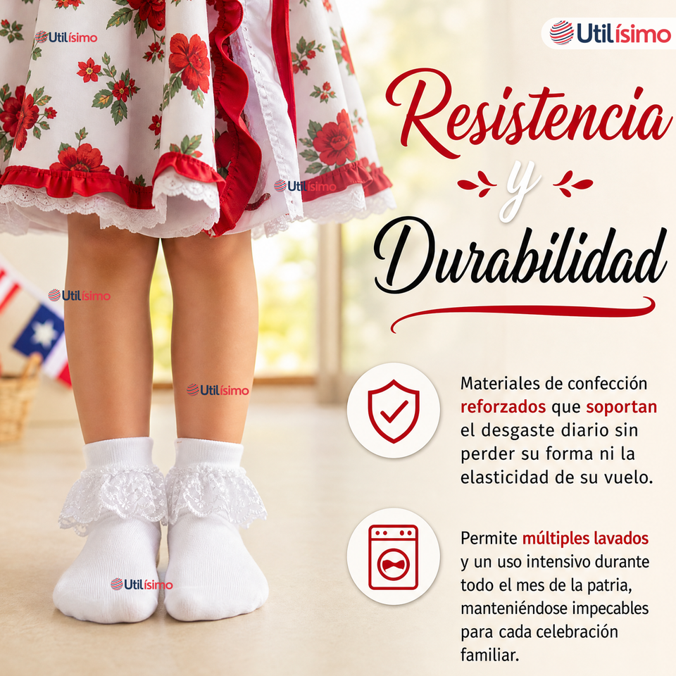 1 Par Calcetines Encaje Vuelos Niña Algodón Fiestas Patrias
