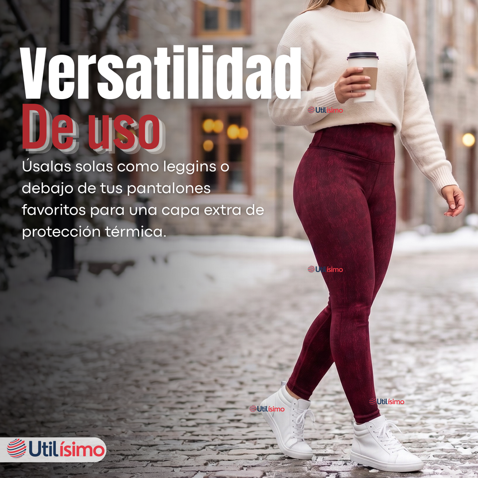 Calza Polar Con Chiporro Térmica Mujer Elásticada Burdeo Jeans