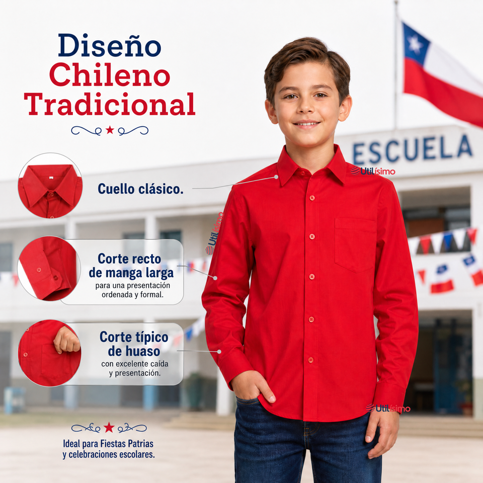 Camisa Huaso Niño Algodón Rojo Fiestas Patrias Traje Típico