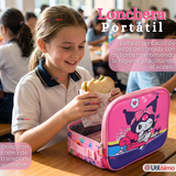 Mochila Escolar Kuromi 3D Con Ruedas Desmontable + Estuche + Lonchera Poliéster Rosa Niña