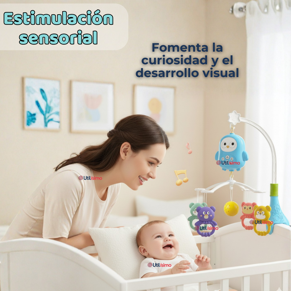 Móvil Sonajero Giratorio Musical Bebé Niño Azul
