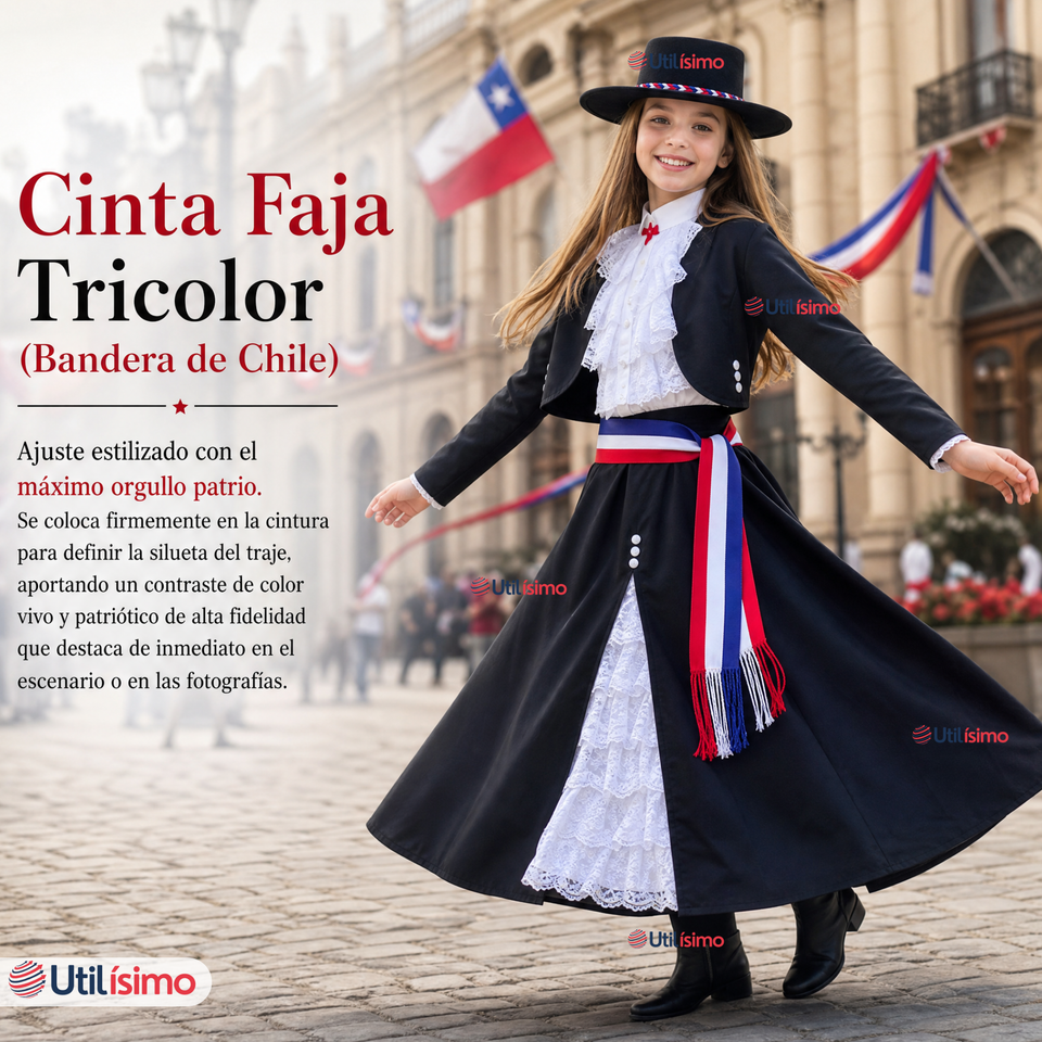 Traje Huasa Elegante NIña Conjunto 7 Piezas Tipico Fiestas Patrias