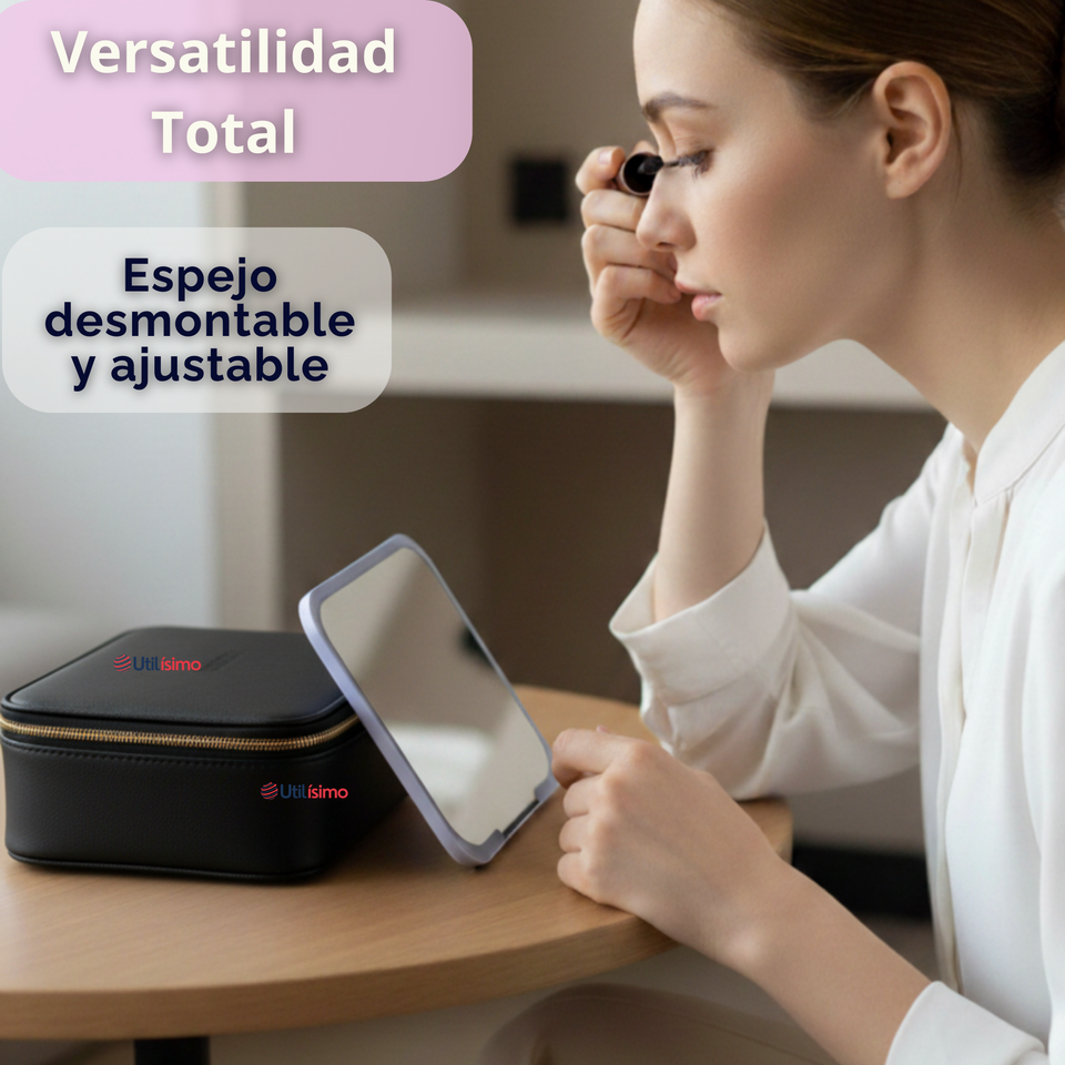 Estuche Maquillaje 2 en 1 Bolso Cosmetiquero Espejo Con Luz Led Organizador