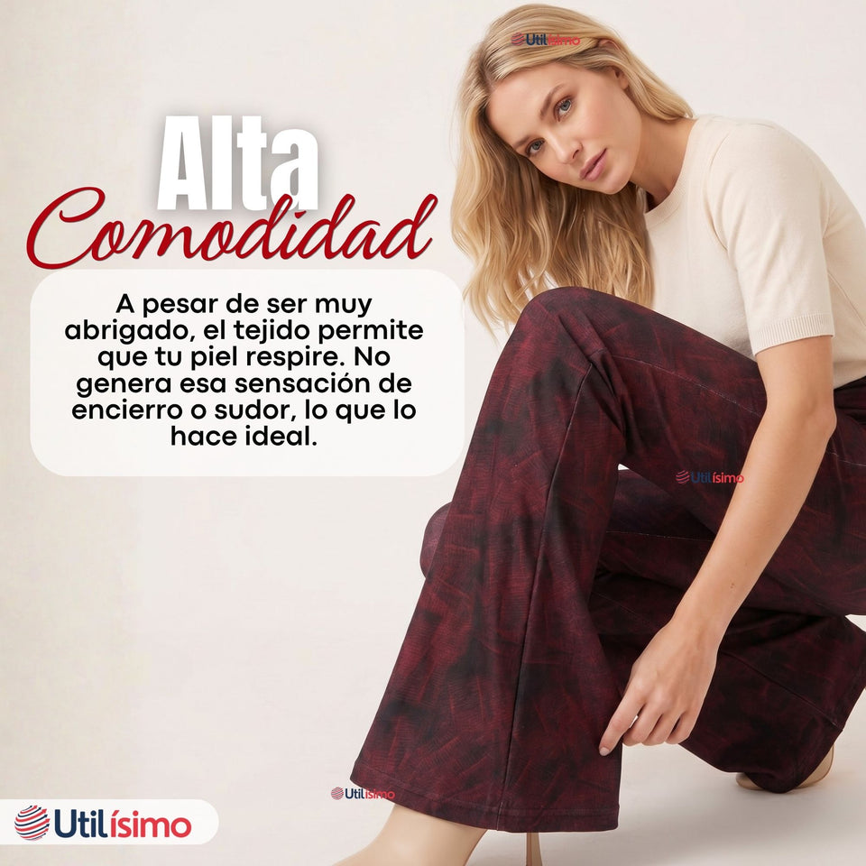 Calza Polar Con Chiporro Palazzo Mujer Elasticada Térmica Burdeo