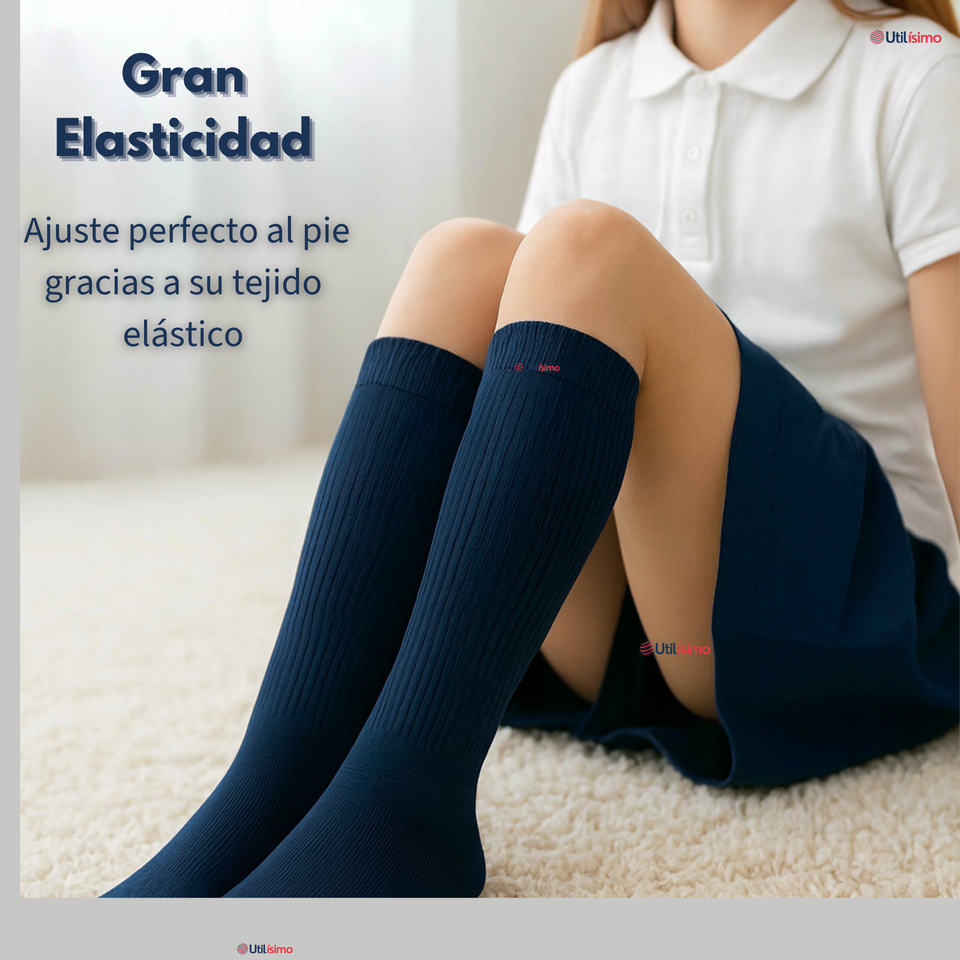 Calcetín Escolar Largo Algodón Azul Niñas