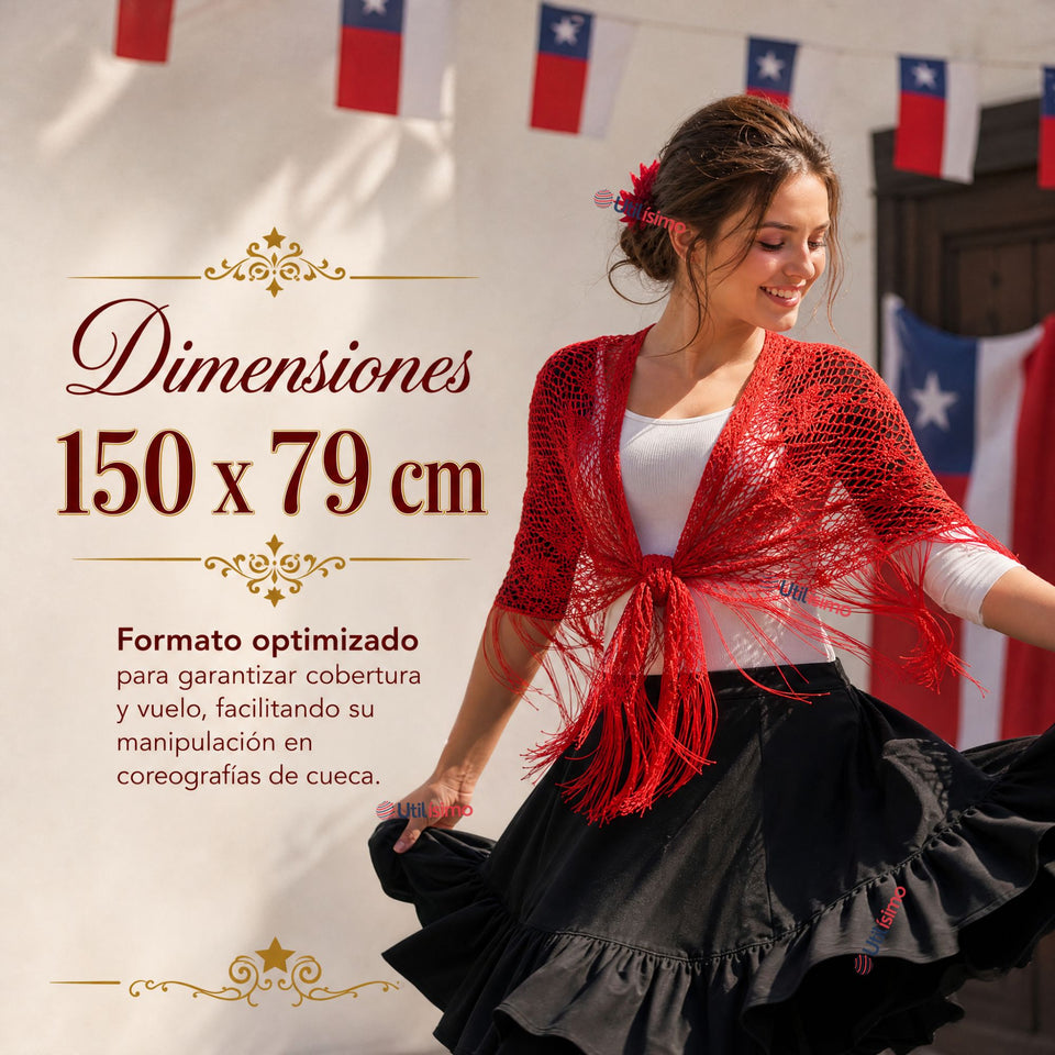 Puntilla Chal Rojo Baile Chilote Mujer Traje Típico 150x79 cm