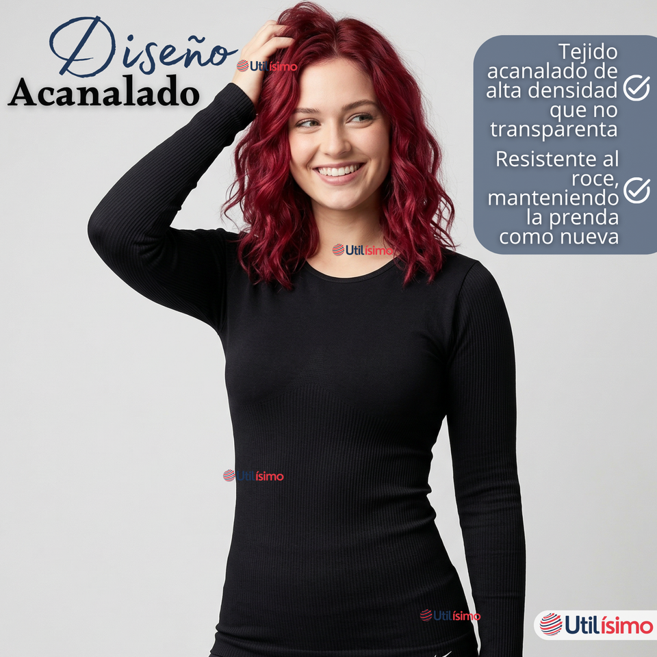 Pack 3 Camisetas Poleras Polar Primera Capa Acanalada Reductora Manga Larga Colores Surtidos Mujer