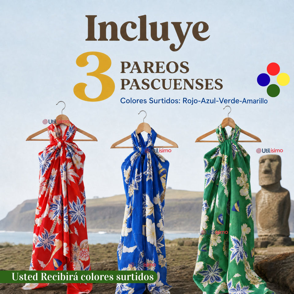 Pack 3 Pareos Pascuense Niña Hawaiano Surtidos Danza Fiestas Patrias