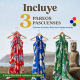 Pack 3 Pareos Pascuense Niña Hawaiano Surtidos Danza Fiestas Patrias